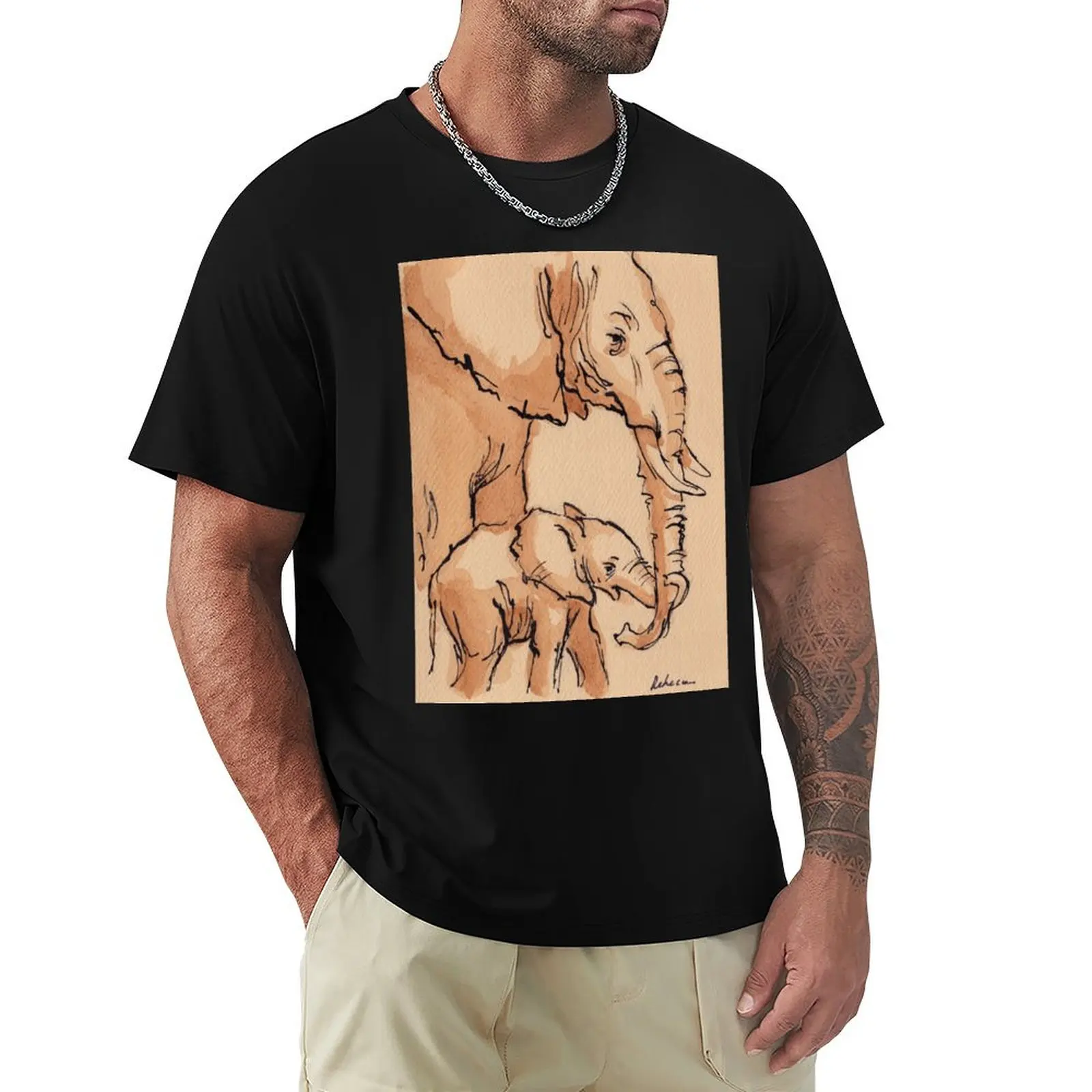 My Mama: Baby Elephant & Mama Watercolor Painting #12 T-Shirt man t shirt anime clothes designer t shirt men