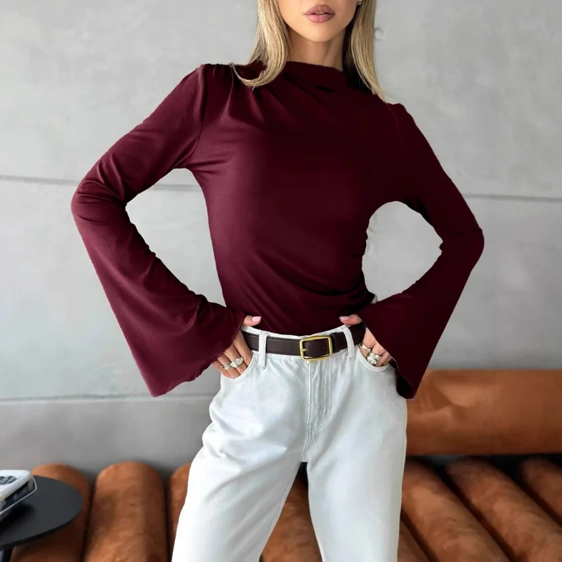 

2025 Spring and Autumn Short Temperament Long Sleeve Women's T-shirt Top