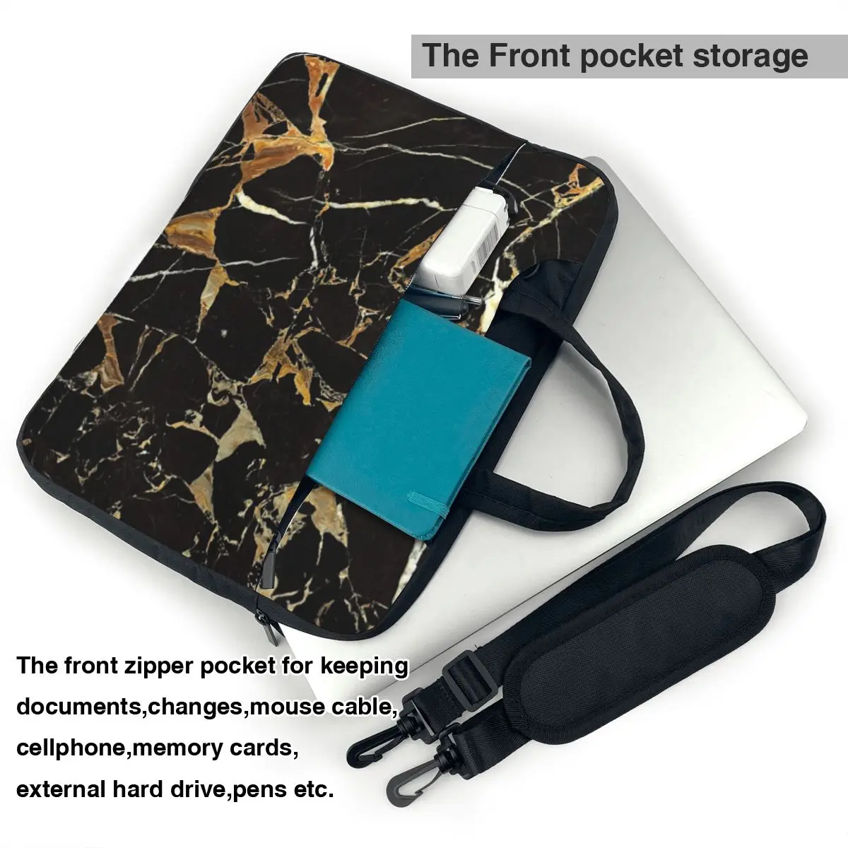 حقيبة كمبيوتر محمول من الرخام باللونين الأسود والذهبي حقيبة كمبيوتر واقية مقاومة 13 14 15.6 بوصة حقيبة كمبيوتر محمول عبر الجسم حقيبة كمبيوتر محمول