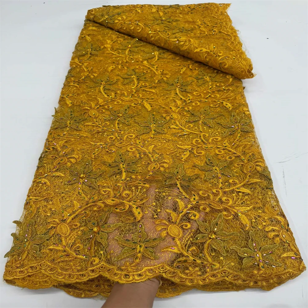 ​Wholesale African Lace Fabric High Quality French Tulle Lace Fabric With Sequins Nigerian Lace Fabrics For Wedding Dress