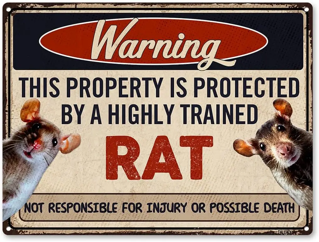 ملكية تحذيرية محمية من الفئران، ديكور علامة معدنية - هدايا مضحكة لمحبي الفئران، خالية من الصدأ من الألومنيوم مقاس 9 × 11 بوصة، مسبقًا