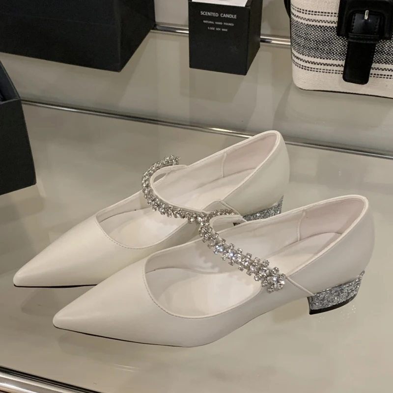 

Eilyken Designer Leopard Print Crystal Women Pumps Spring Summer Pointed Toe Square Low Heels Party Dress Shoes