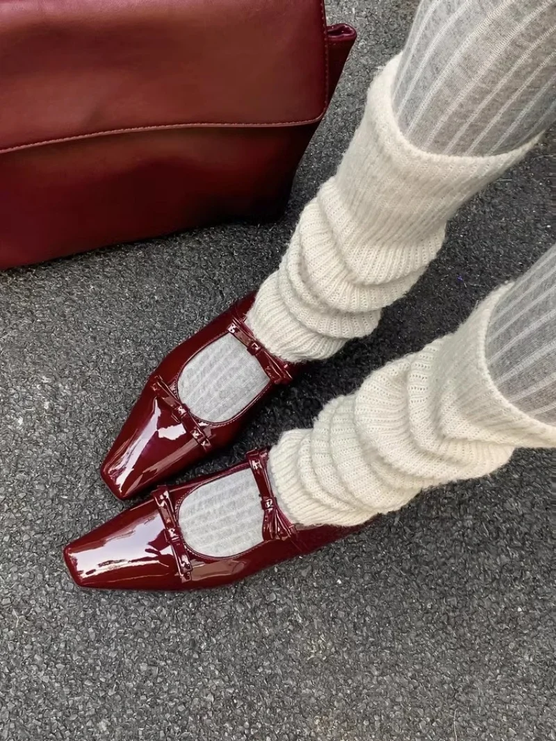 

2025 Spring New Genuine Leather French Women's Mary Jane Shoes Square Toe Heightening Bowknot Elegant Office Shallow Single Shoe