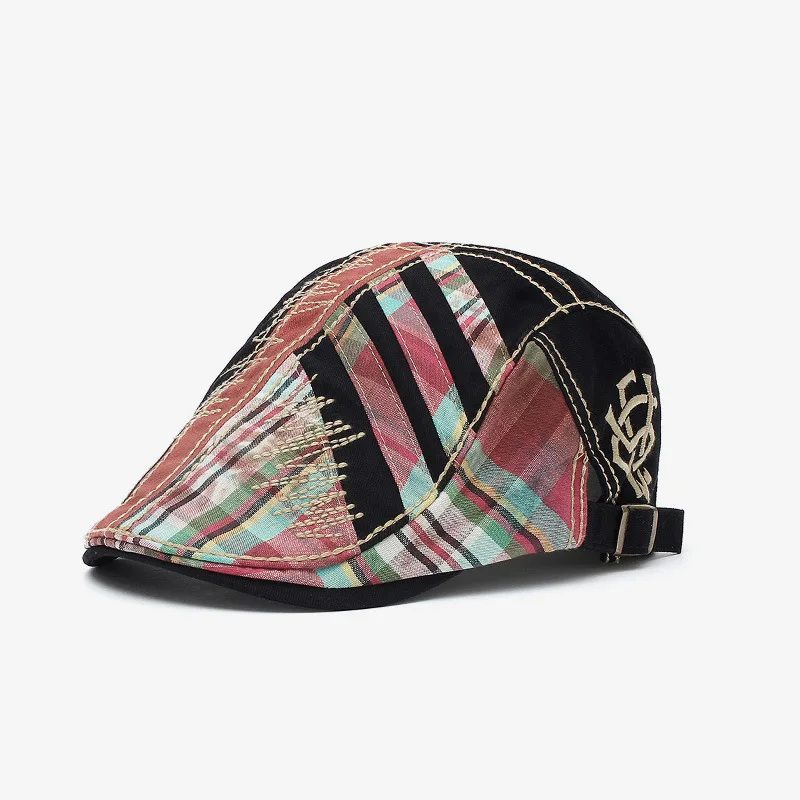 

New Hat Men's Beret European And American Peaked Cap Stitching Stitching Plaid Advance Hats Wholesale