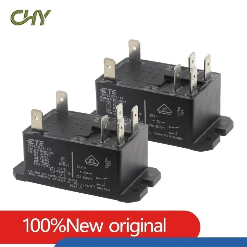 100% relè di potenza originale T92S7D22-12 T92S7D22-24 12VDC 24VDC 30A 250VAC 6PIN relè per uso generale DPST-NO (2 forma A) 12VDC