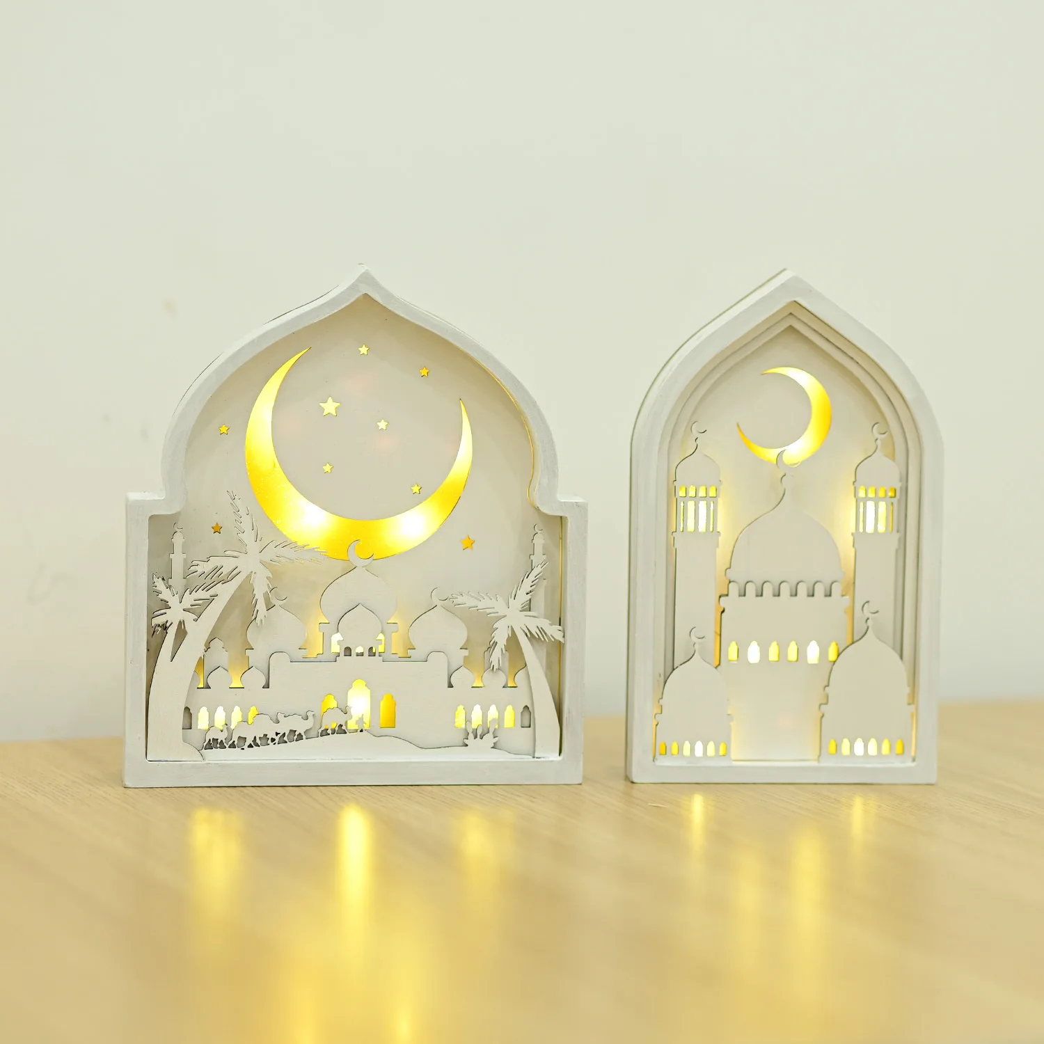 

Exquisite Eid Wooden Pendant With LED Light Decoration Ramasan Decoration For Home Party Festive Atmosphere Craft Party Supplies
