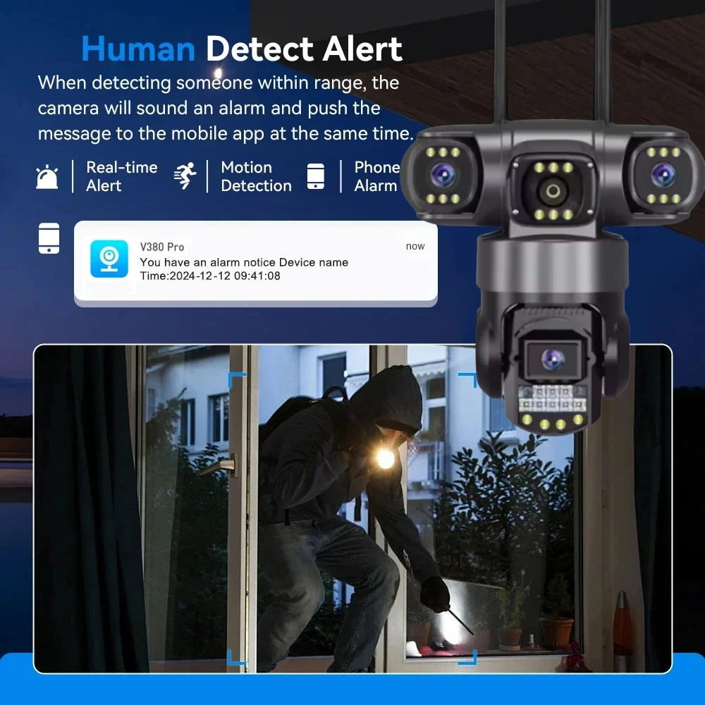 

V380 Pro WiFi outdoor IP camera 12 million pixels three-lens security monitoring night vision waterproof