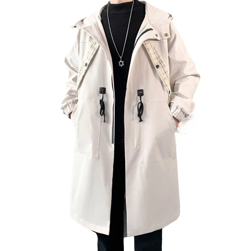 

Модный мужской плащ-тренч на осень с длинными рукавами, повседневный, с капюшоном, удобный и простой, многофункциональная мужская куртка