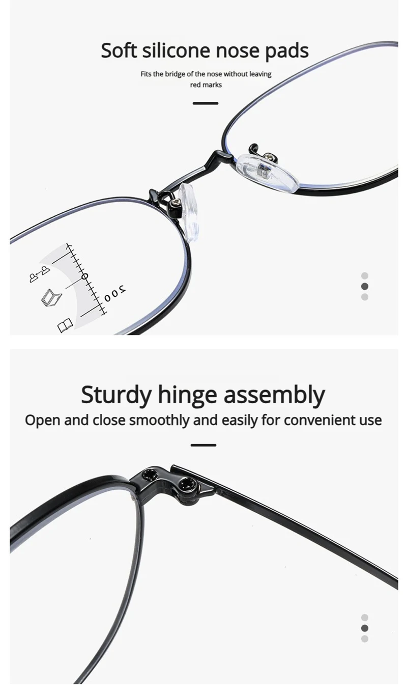 Luxus Kleine Metall Lesebrille Männer Frauen Klassische Schwarz Presbyopie Brille Männlichen Anti-blau Licht Multifokale Gläser – Detail 10