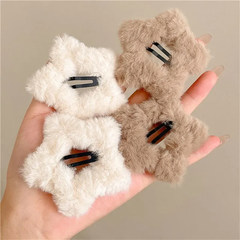 Fashion Winter Cloud Plush Star Hair Clips Women Hairpins Headwear Cute Fluffy Side Bangs Clips Headdress Hair Accessories