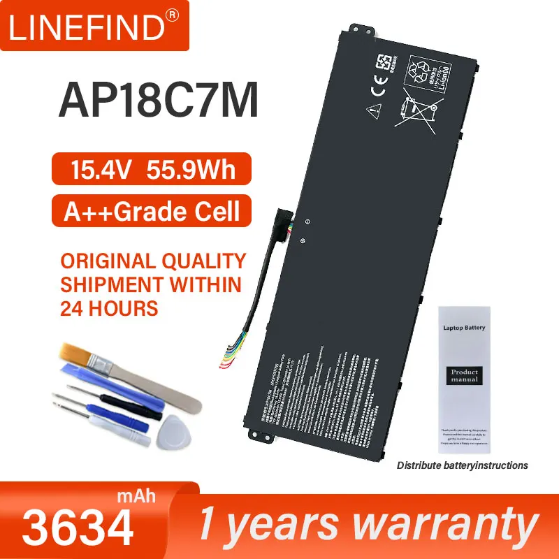 แบตเตอรี่แล็ปท็อปสำหรับ ACER conceptd 3 CN315-72 SF313-52 313-53 Swift 5 SF514-54GT SF514-54T ซีรีส์ AP18C7M