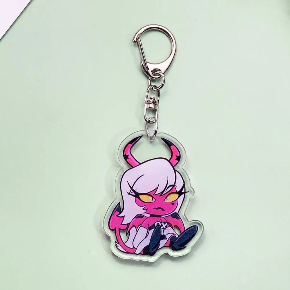 شخصيات كرتونية Hazbin فندق سلسلة مفاتيح سيارة من الأكريليك اكسسوارات حقيبة عصرية ساحرة على ظهره قلادة حلقة رئيسية هدايا للأصدقاء