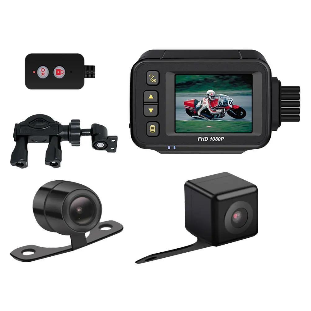 

Motorcycle Driving Recorder Dual-Lens Black Front 1280x720p Rear 640x480p High Definition Video Waterproof Electronic Sensor