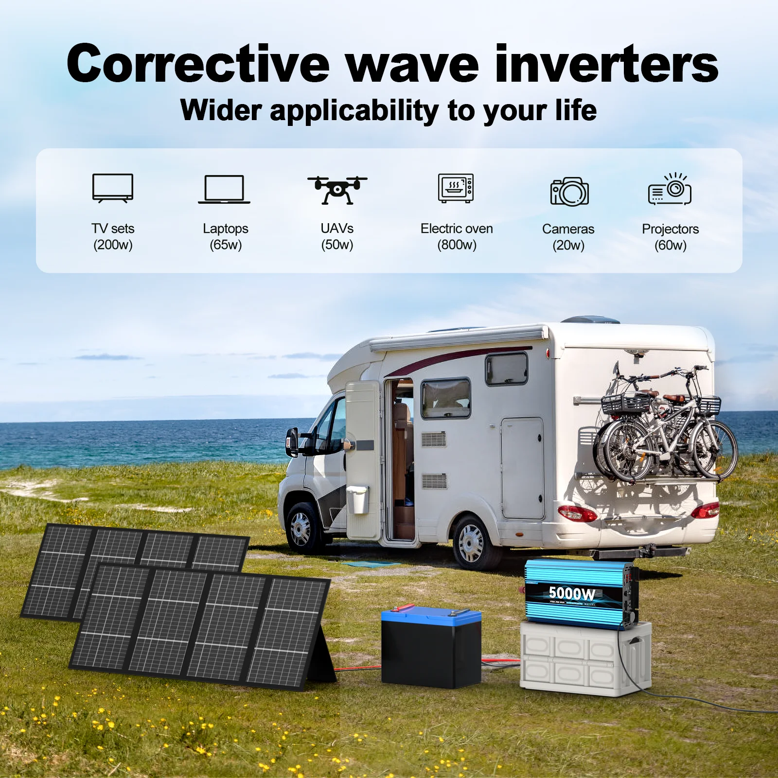 2000 واط 5000 واط الذروة موجة جيبية نقية عاكس الطاقة مع جهاز التحكم عن بعد LED عرض منفذ USB للتخييم في الهواء الطلق RV بدون بطارية #2