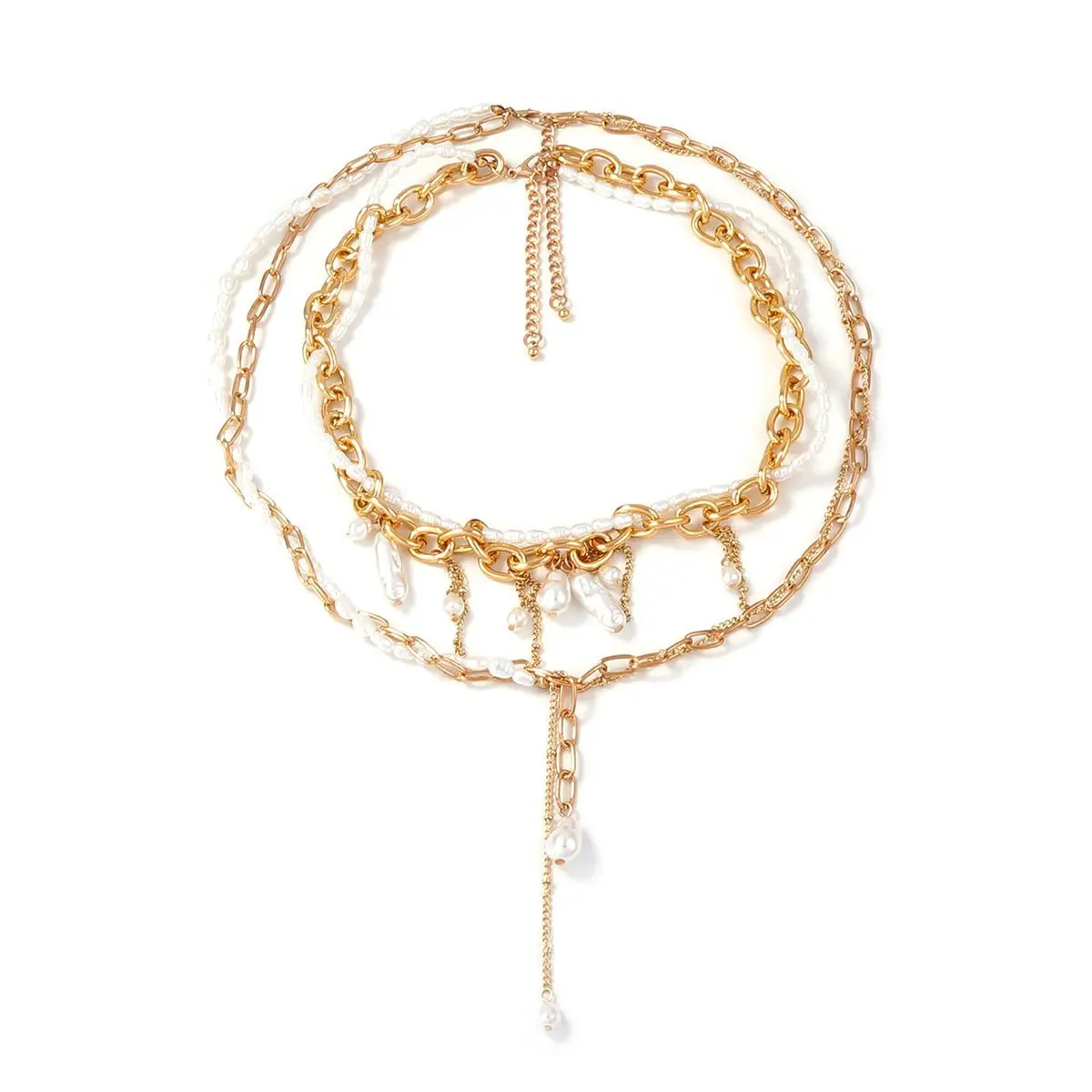 

ZAA Vintage Irregular Baroque Imitation Pearls Metal Chains Choker Necklace for Women Double-layer Neck Jewelry Accessories