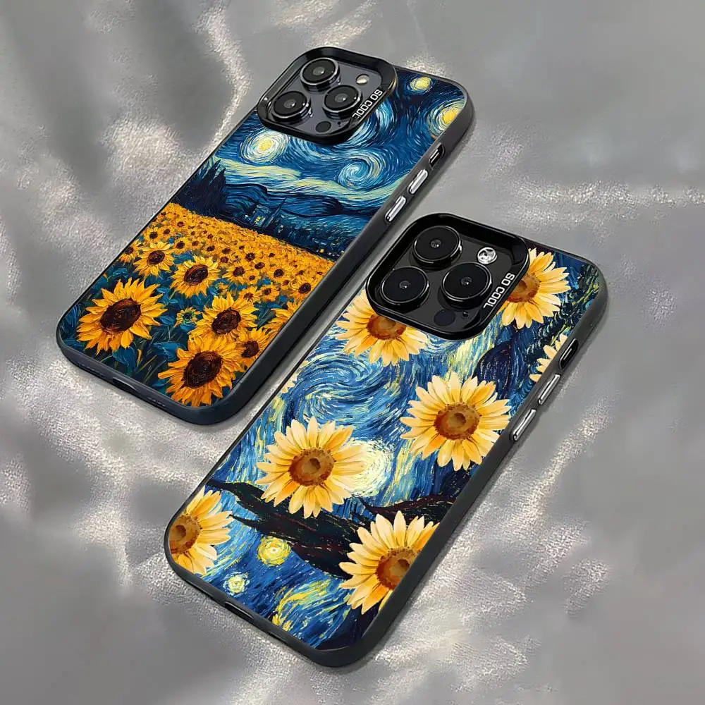 

Van Gogh Starry Sunflowers Black Matte Shockproof CoverPhone Case For iPhone 17,16,15,14,13,12,11,Pro,Max,Plus