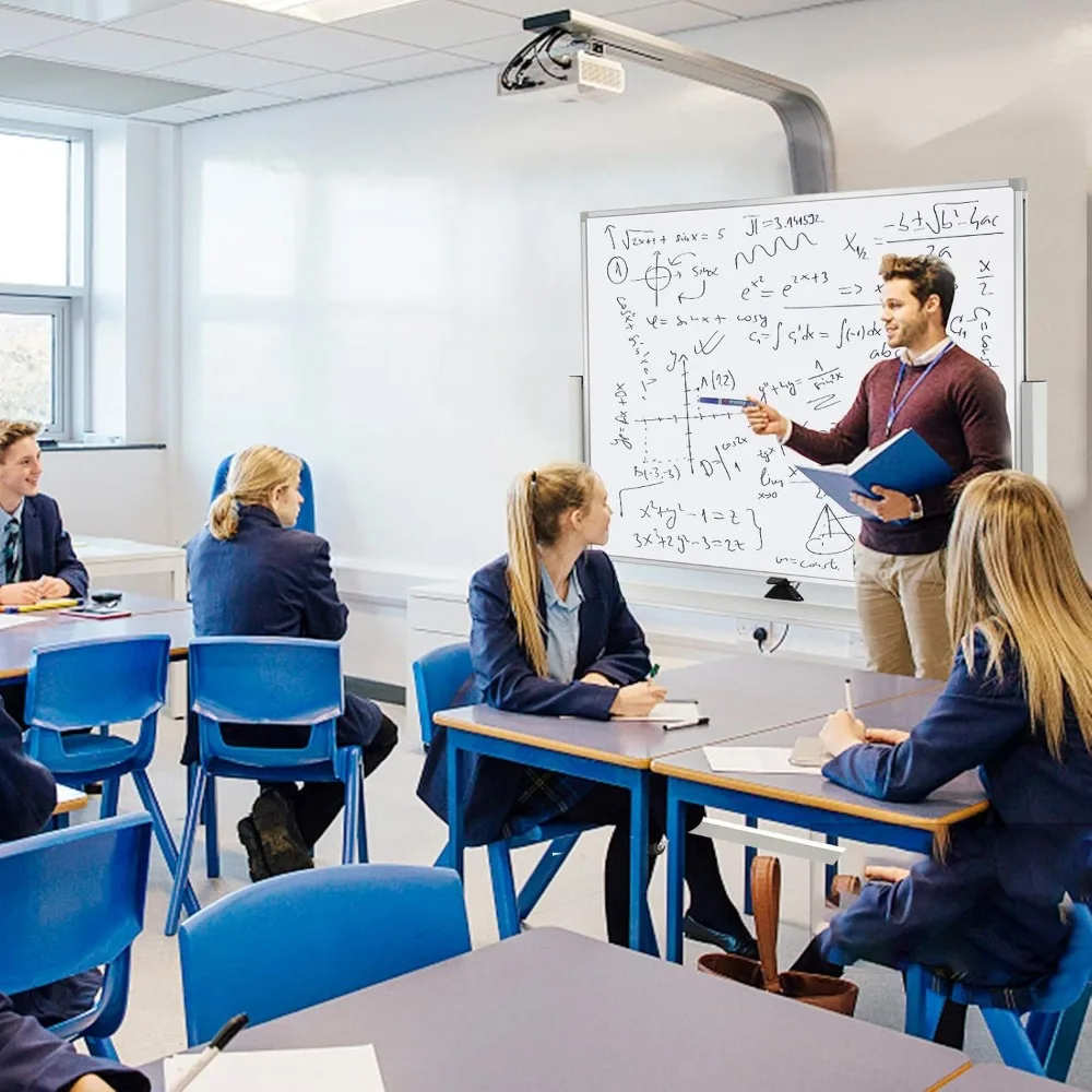 سبورة بيضاء متنقلة على الوجهين، لوحة مسح جاف مغناطيسية على عجلات - إطار من الألومنيوم، حامل مغناطيسي محمول، سبورة بيضاء 48 × 36 #5