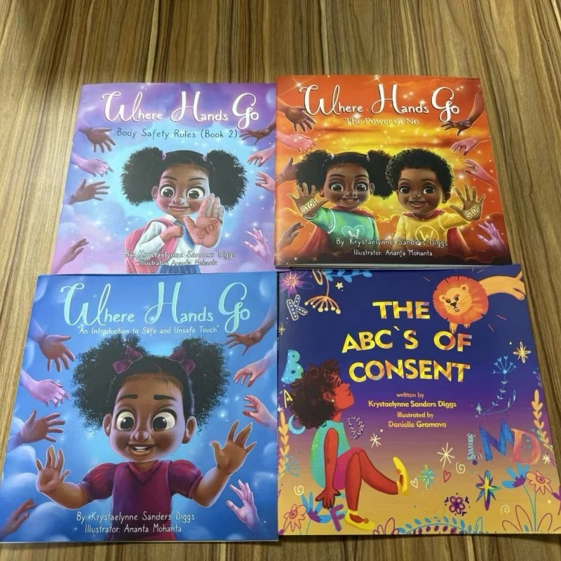 4 books in 1 set Children's English books Body safety set where hands go Color baby education books
