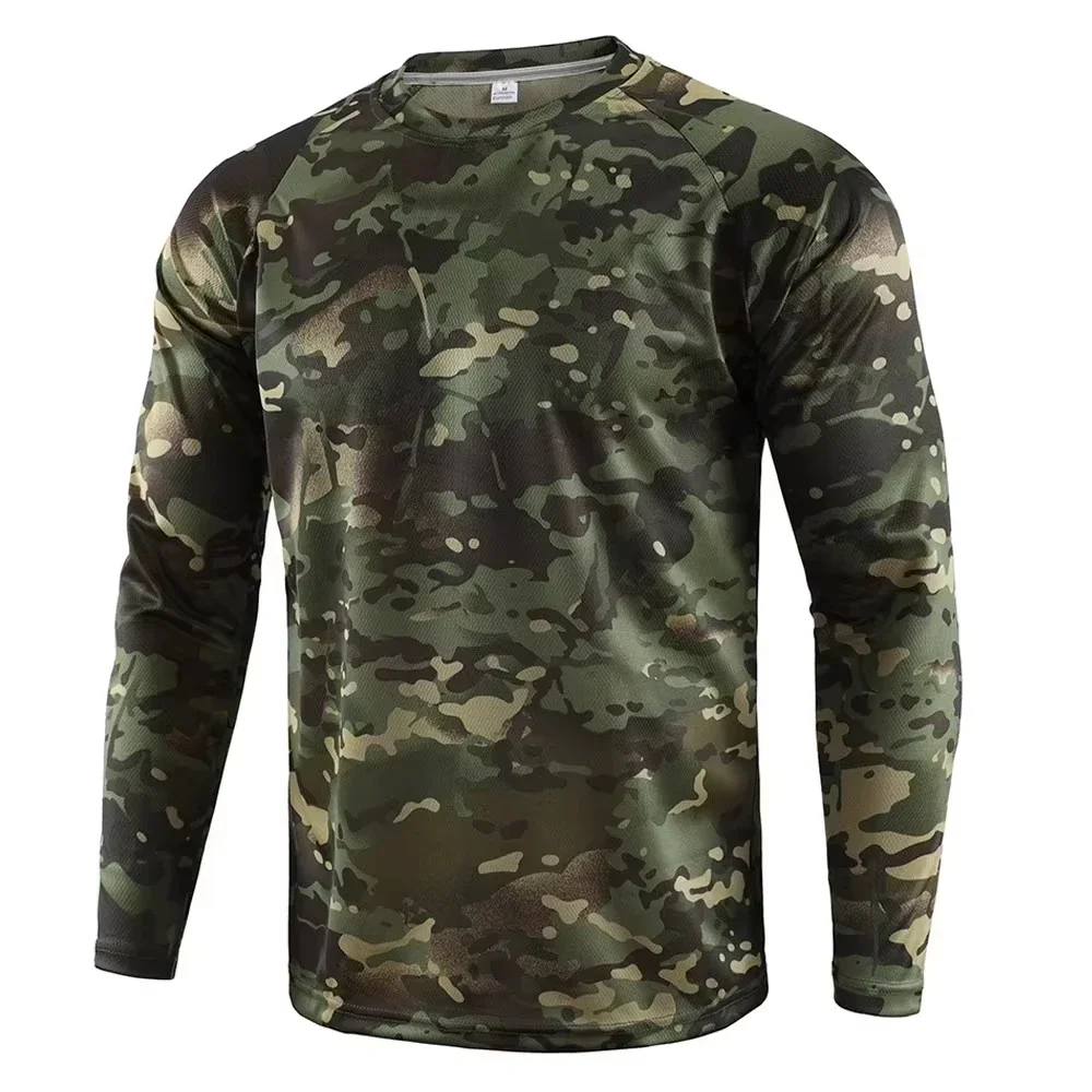 Men Polyester 3D Print Camouflage Graphic Long Sleeve T-shirt Crew Neck Outdoor Hunting Fishing Casual Tops