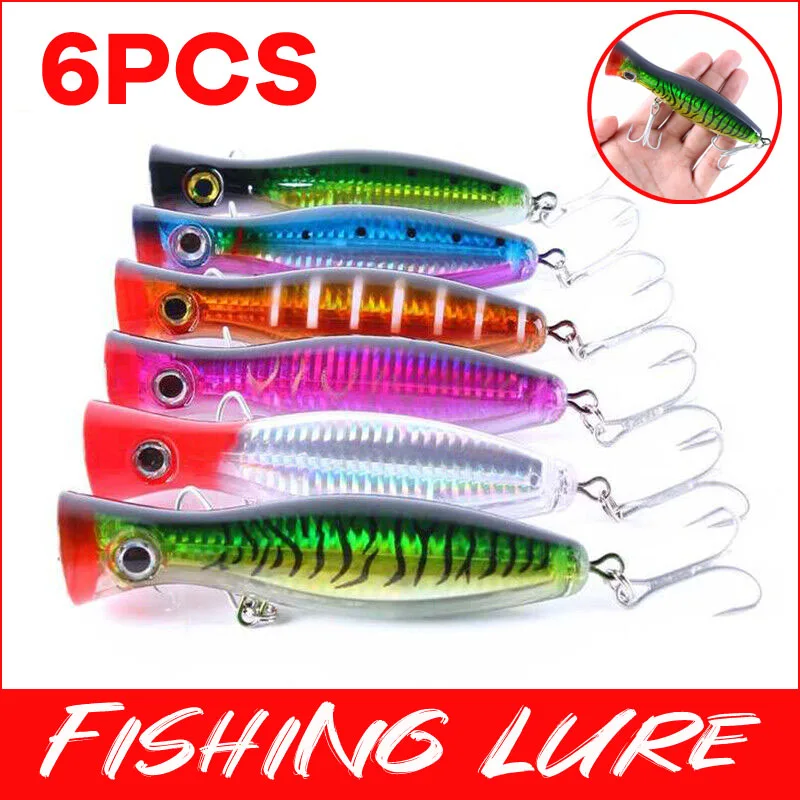 

6pcs Fishing Lure Topwater Popper Large Bait Bass Saltwater Crankbait Snooker (Fishing Bait)