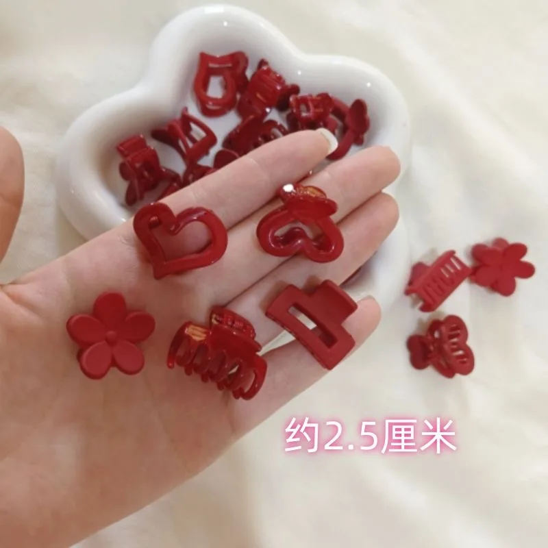 10Pcs vintage Red Color Frosted Geometric Heart Flower Small Hairpins Hair Clips Claw Barrettes For Women Girls Hair Accessories