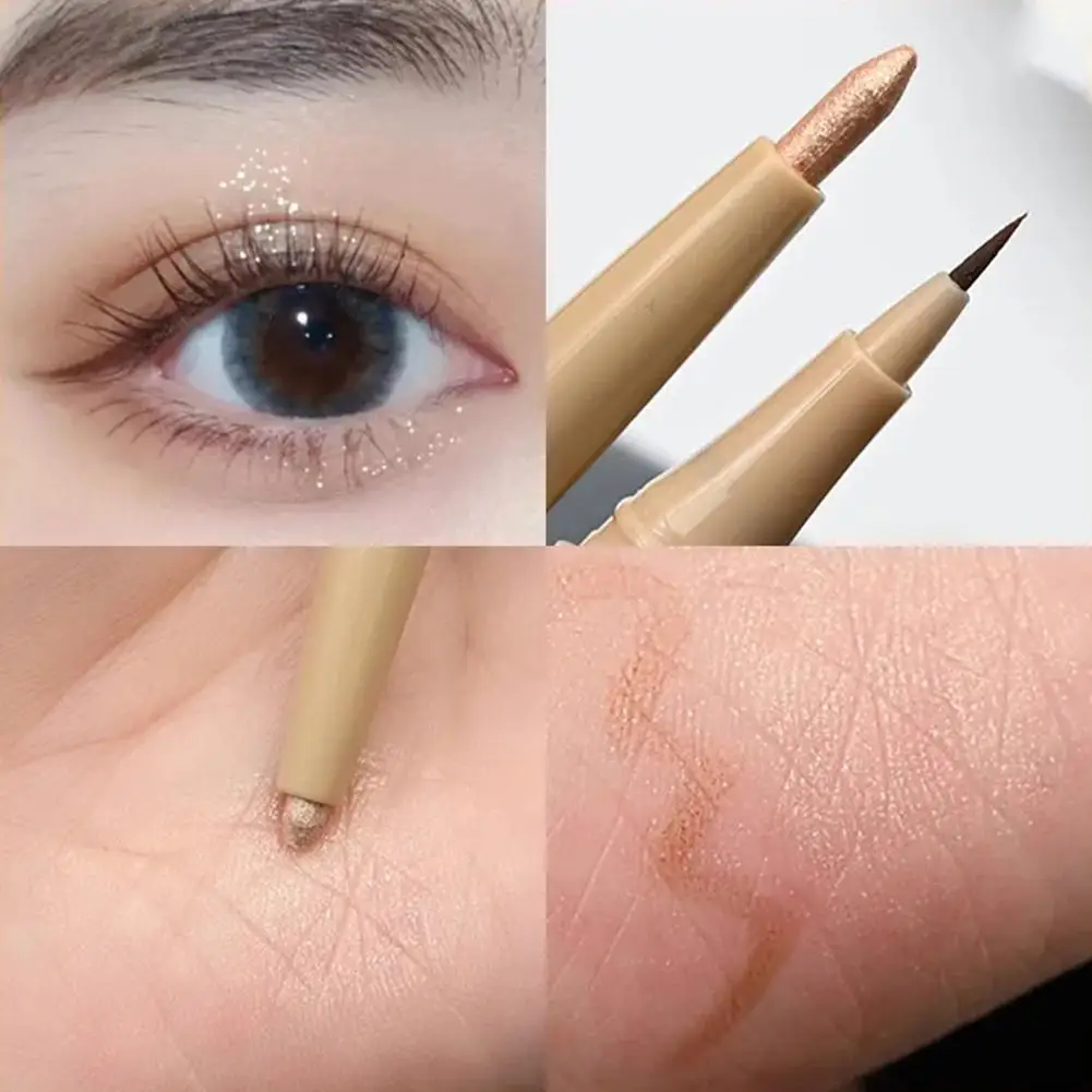 Liso Deitado Silkworm Eyeliner, impermeável, não é fácil de desvanecerse, Lápis Under-eye, Sweatproof, de secagem rápida, Double-ended Eyeliner Lápis