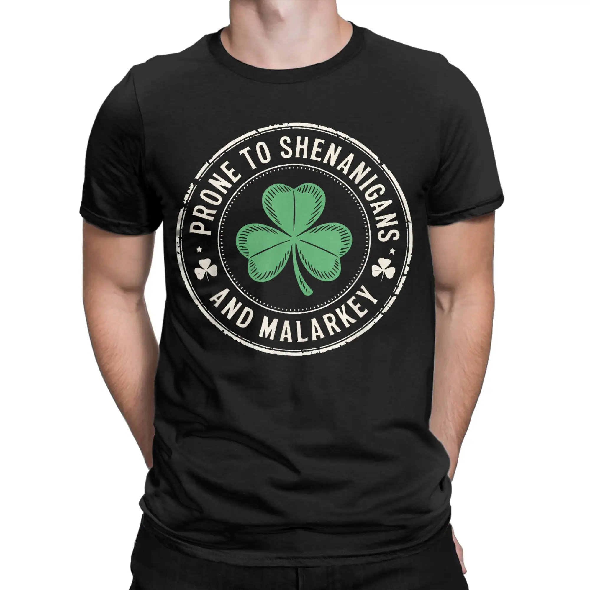 Funny Prone to Shenanigans and Malarkey St Patrick's Day T-Shirts Men Cotton Tee Shirt Short Sleeve T Shirt Gift Idea Clothing
