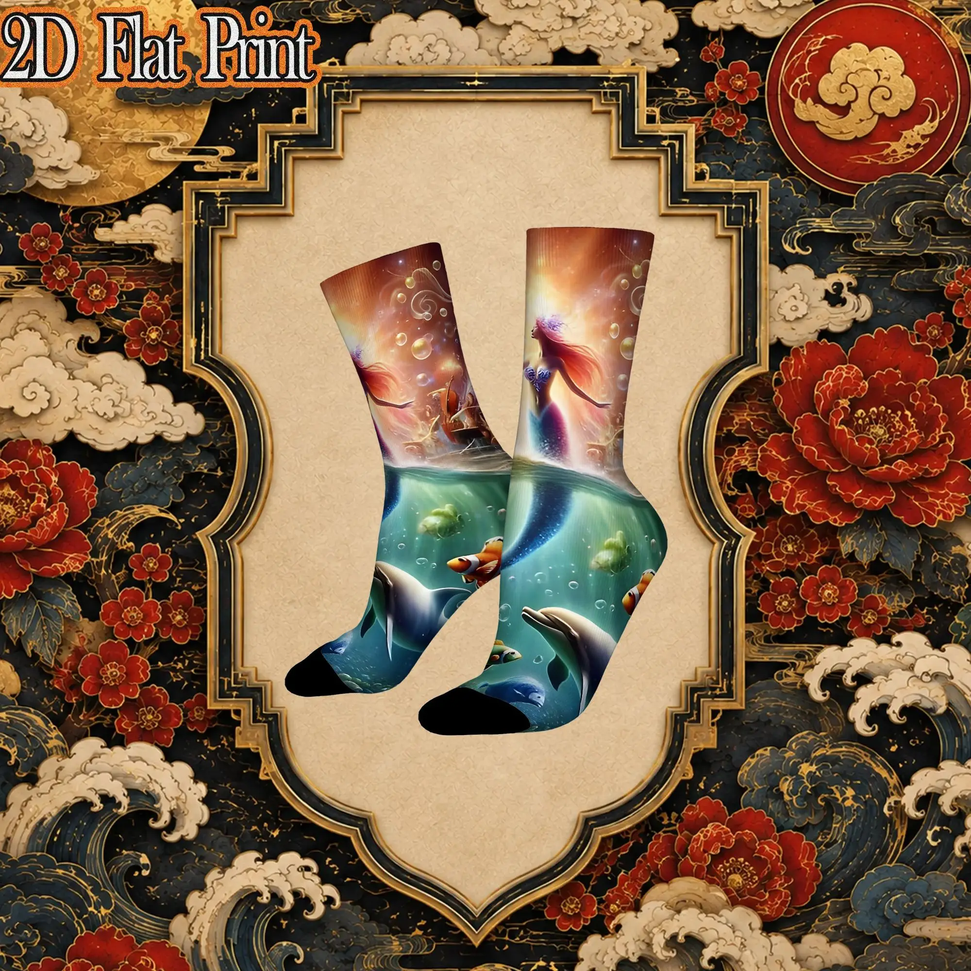 Fashion Retro Mermaid Music Apron Crazy Men's  Crew Sock Unisex  Funny  compression Socks