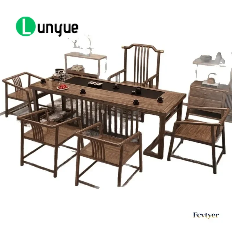 New Chinese Style Solid Wood Tea Table and Chair Set Kung Fu Zen Coffee Table for Office Home Balcony Integrated Furniture