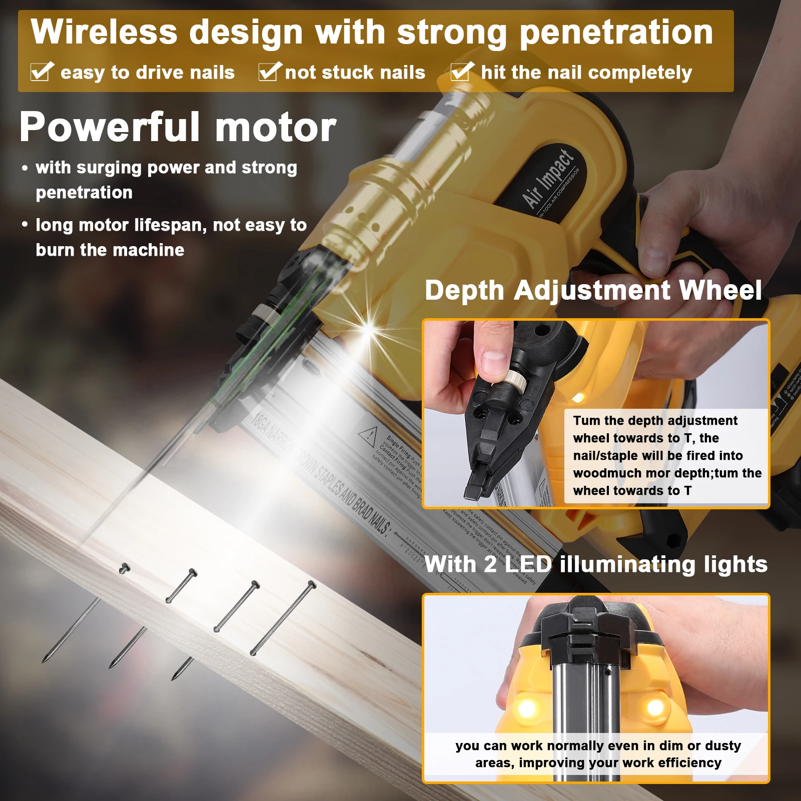 Wireless Cordless Nailing Machine Electric Stapler Woodworking Nailer with 200pcs 32mm and 200pcs 50mm Nails Power Tool