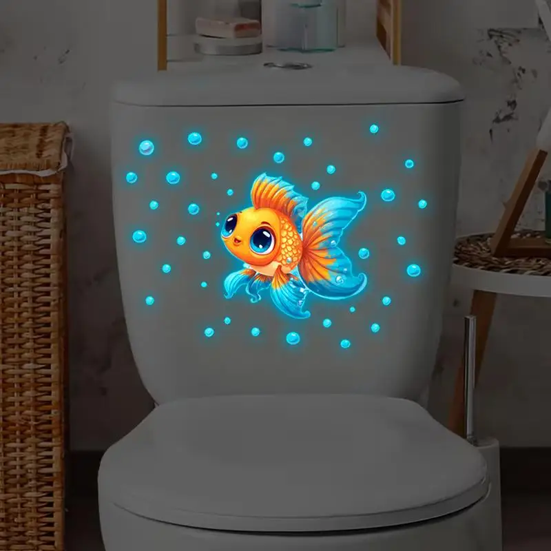 Glow-in-the-Dark Goldfish Bubble Toilet Sticker Creative Self-Adhesive Removable Bathroom Decoration Wall Windows Car Stickers