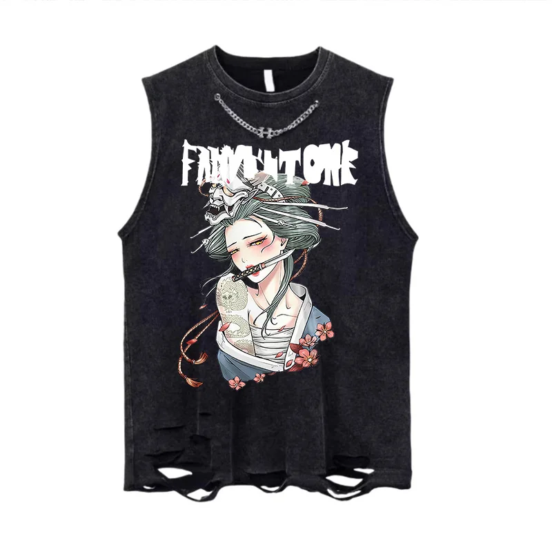 Y2K Men Clothing USA Style Street Spoof Print Cotton Vest Sleeveless T-shirt Summer Man Casual Sports Fitness Tank Top Techwear