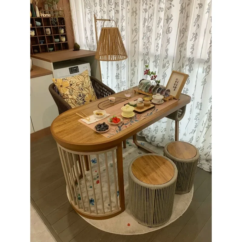 New Chinese balcony tea table and chair combination, Zen tea table solid wood small household tea table