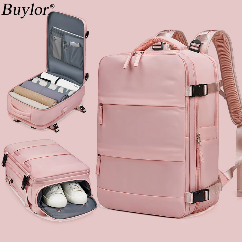 

Женский дорожный рюкзак с USB-портом Buylor, водонепроницаемый вместительный школьный ранец для ноутбука 17 дюймов