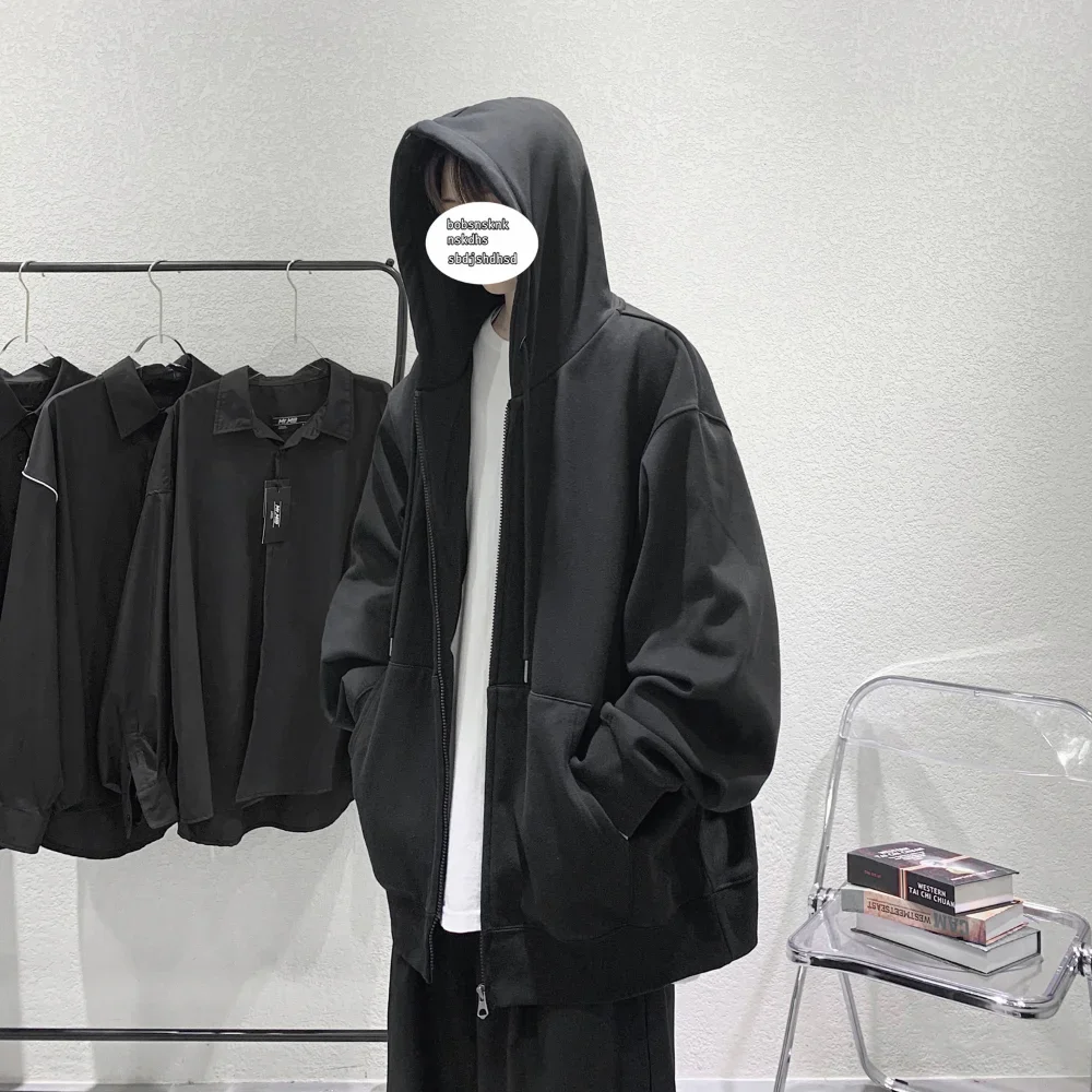 Men's Trendy Hoodie Cardigan Autumn Hooded Sweatshirt Solid Color Classic Jacket Long Sleeve Zipper Coat Casual Men Clothing - Image 3