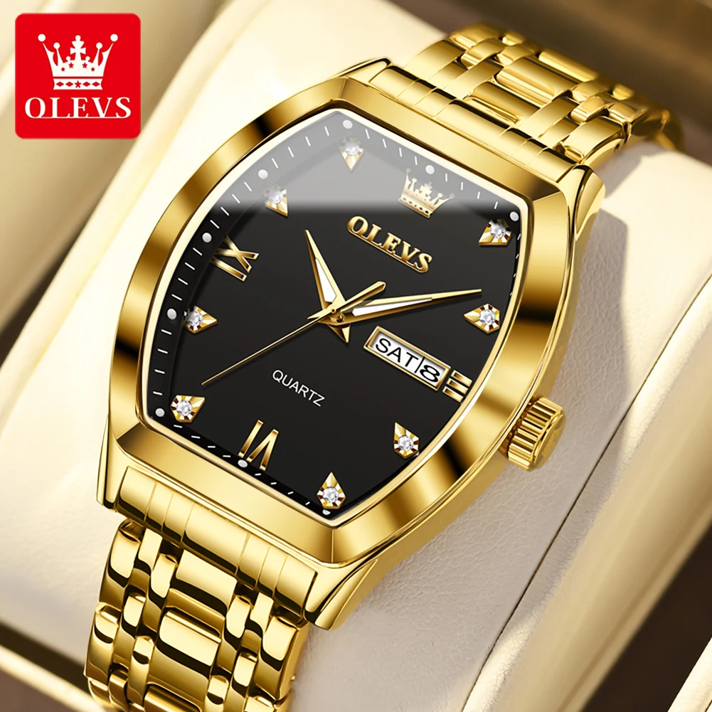 OLEVS TOP Brand Quartz Watch for Men Luxury Diamond Elegant Stainless steel Tonneau Dial Waterproof Luminous Men Wristwatch 5528