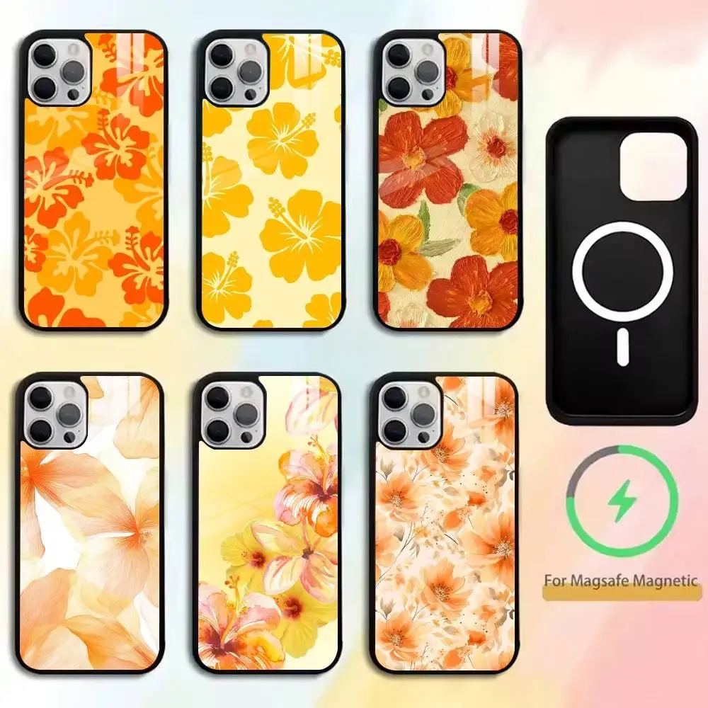 

Orange Flower Phone Case For iPhone17,16,15,14,13,12,11 Plus,Pro Magnetic with Magsafe Wireless Charging