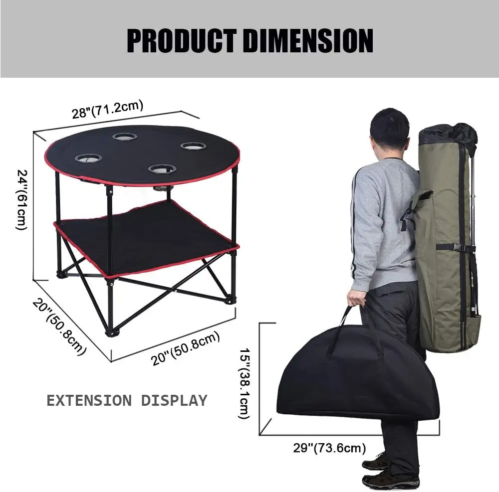 Table de camping pliante, table de pique-nique avec 4 porte-gobelets et 4 chaises de pêche avec sac isotherme, tabouret de pêche compact