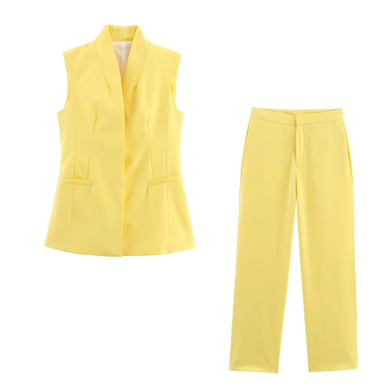 

RARA2025 Womens Summer New Style V Neck Sleeveless Elegant Office Vest Top and Casual Minimalist High Waist Suit Pants