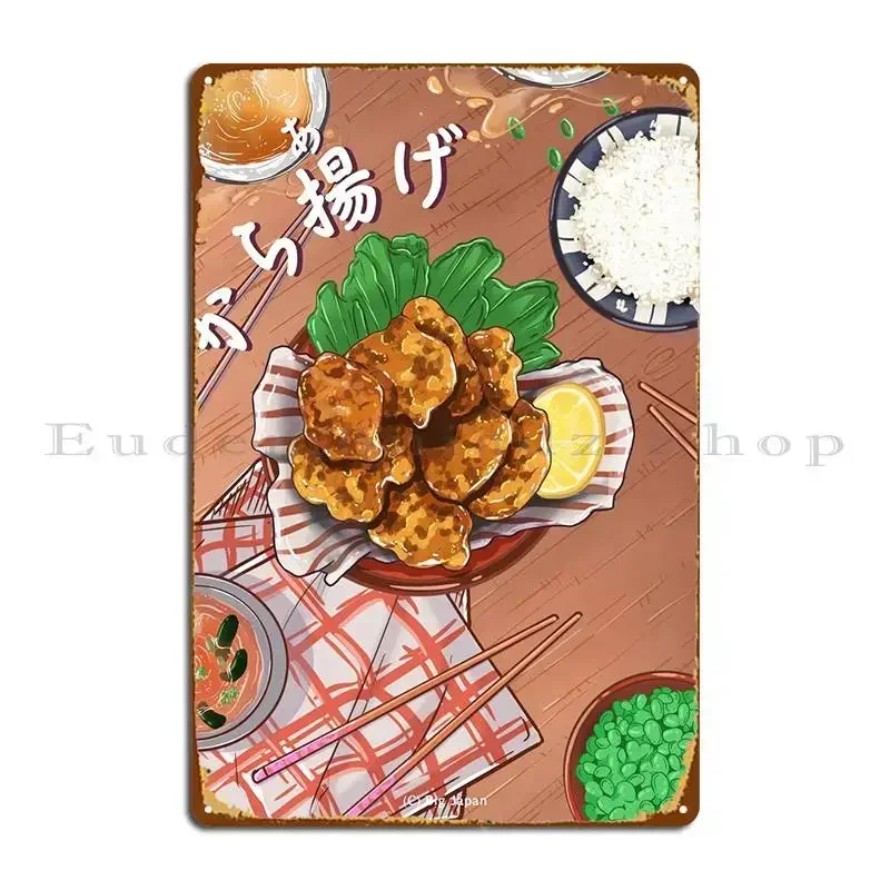 Letrero Metálico de Karaage Japonés, Diseño Divertido para Club, Letrero de Hojalata con Diseño de Cueva