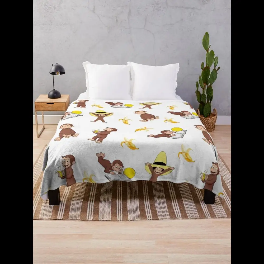 George the Curious Monkey Cartoon Kids Throw Blanket Soft Cozy Plaid Design for Living Room Couch