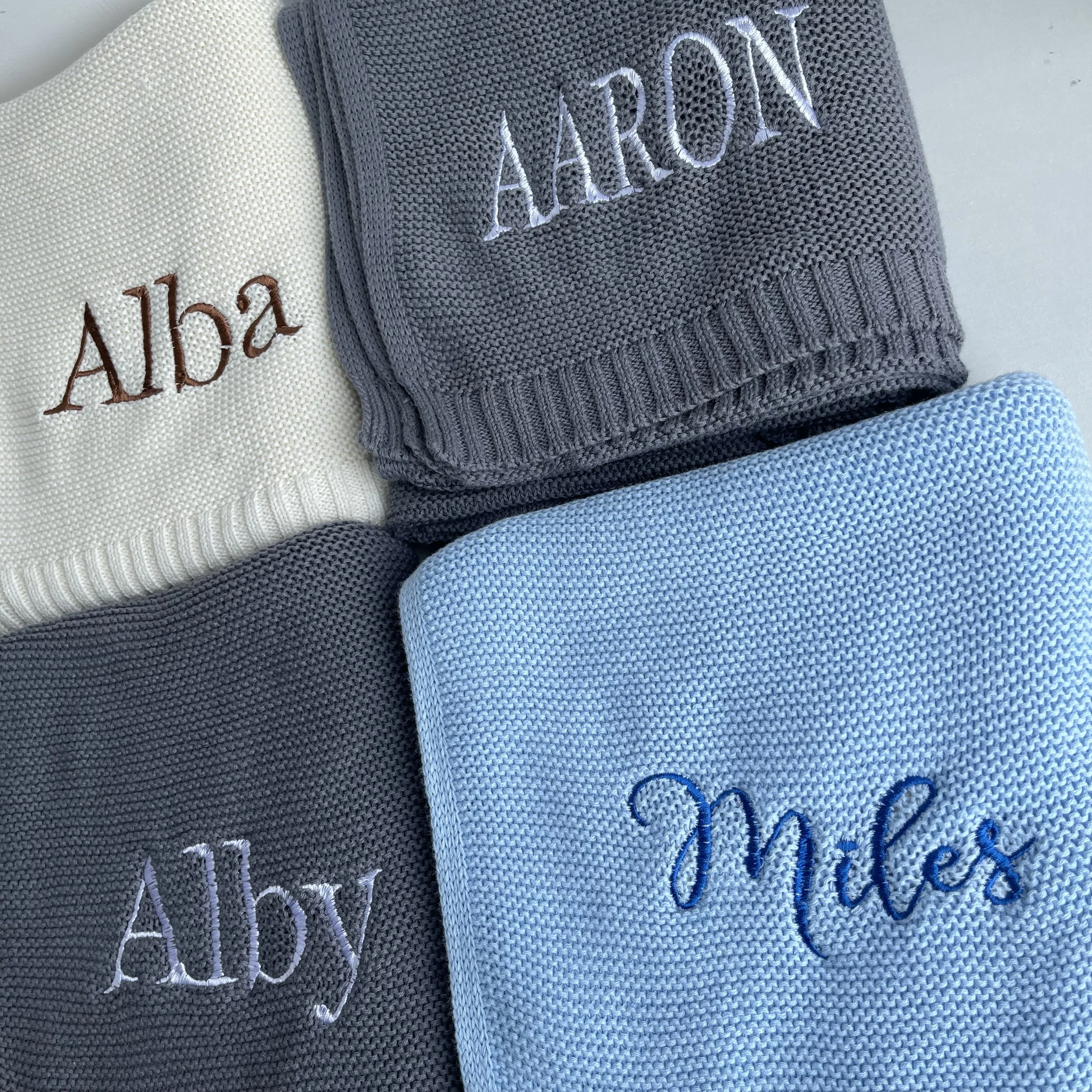 Personalized Name Embroidered Custom Baby Cotton Muslin Baby Swaddle Newborn Receiving Blanket Solid Swaddle Wrap Soft Blanket