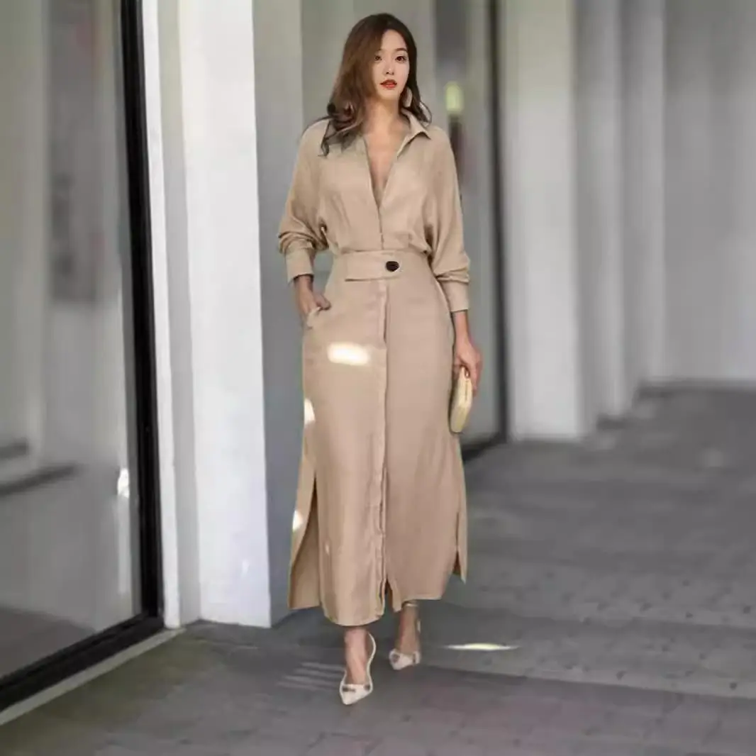 تنورة نسائية طويلة برباط على الخصر من Swedi irt Commute Sle عادية من نسيج البوليستر تنورة غير متساوية طويلة... #5