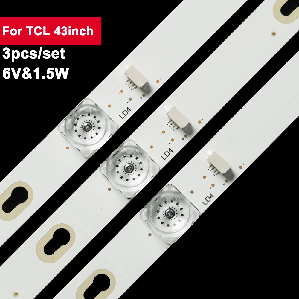 780mm 6V1.5W 8leds TV Backlight For TCL 43inch DS-4C-LB4308-YM01 3Pcs/Set Led Tv Backlights Strip  L43P1A L43P2 D43A81043D8600