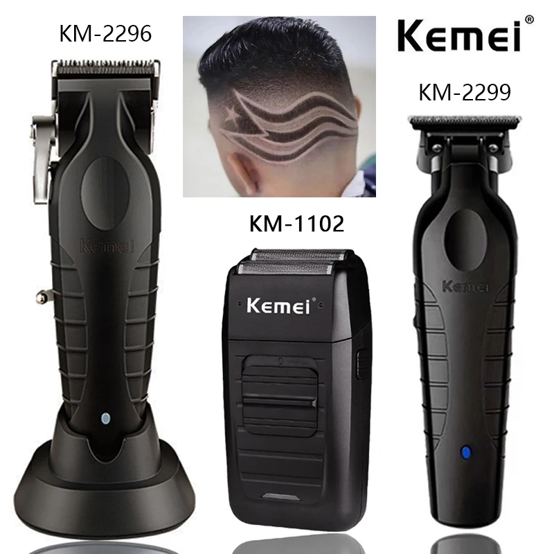 Kemei 2296 Barber Cordless Hair Trimmer 0mm Zero Gapped Carving Clipper Detailer Professional Electric Finish Cutting Machine