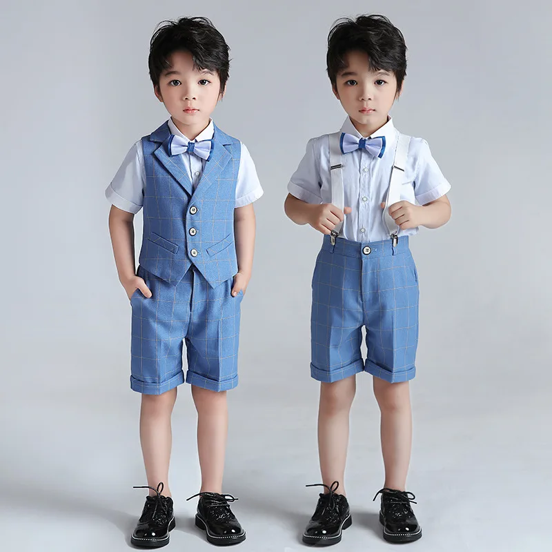 

Летний костюм-тройка для мальчиков: жилет, рубашка с коротким рукавом и брюки, для выступлений, для малышей, для девочек, с цветочным узором