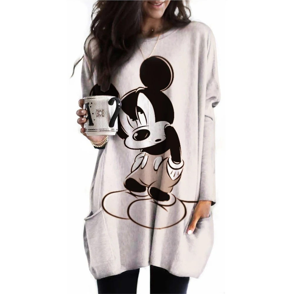 Women's Tops Long Sleeve Casual Pullover Jumper Pocket Tunic Disney Mickey Mouse Printed Wear T-Shirt Tops