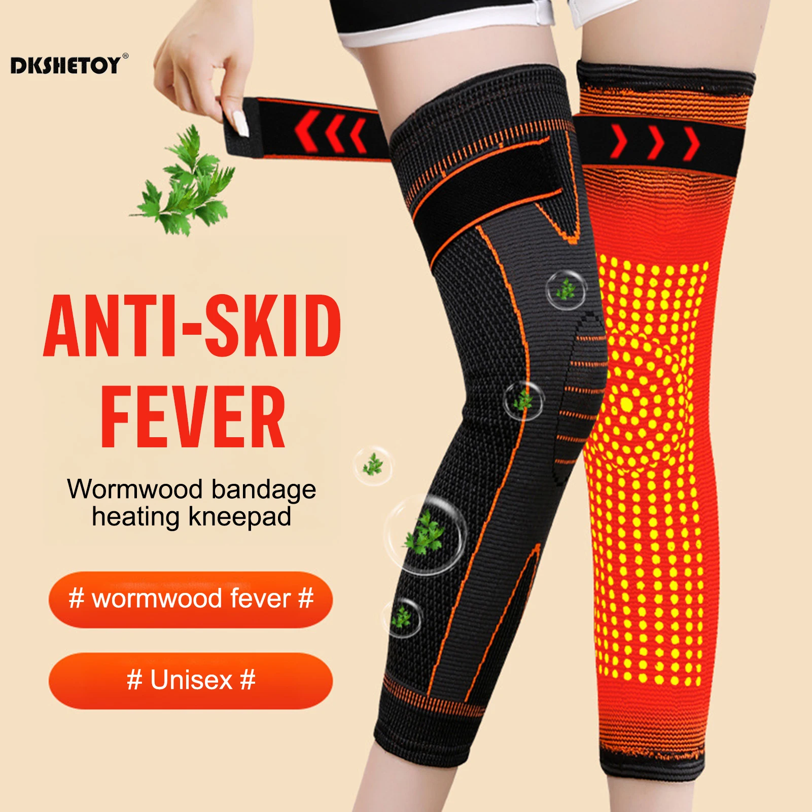 

51cm Self Heating Wormwood Knee Pads for winter warm braces Adjustable Knee Support Bandage Brace For Camping Hiking Climbing