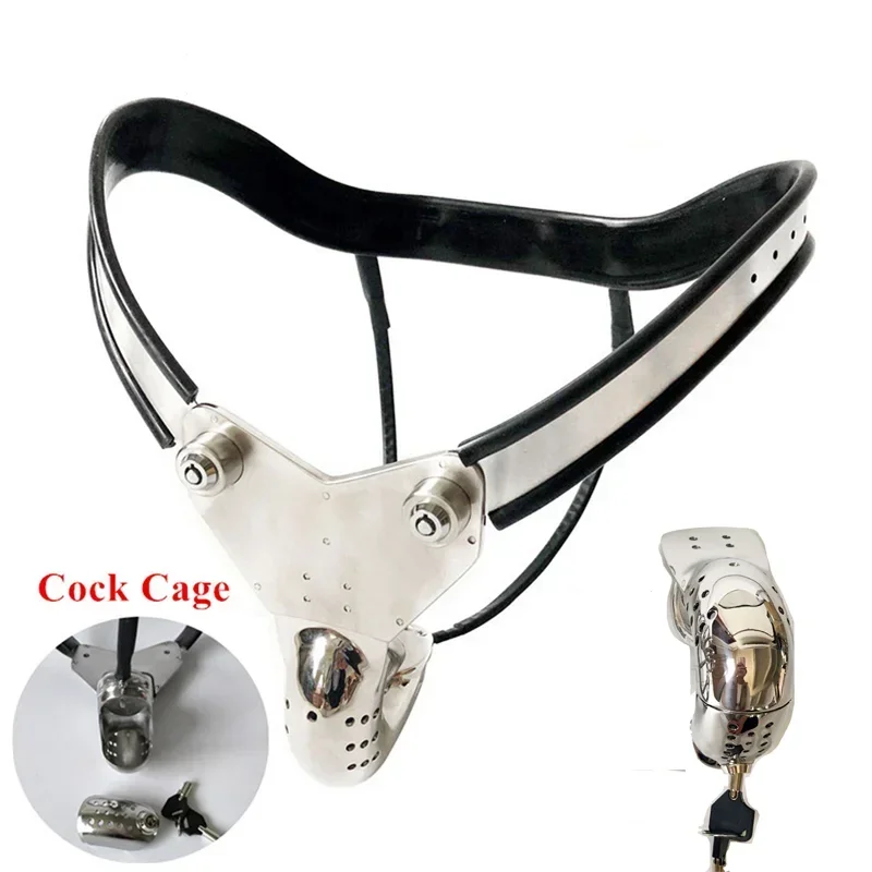 Stainless Steel Male Chastity Belt Adjustable Waist Have Hole Penis Cage Lock Bondage with Anal Plug Cage BDSM Sex Toys for Men