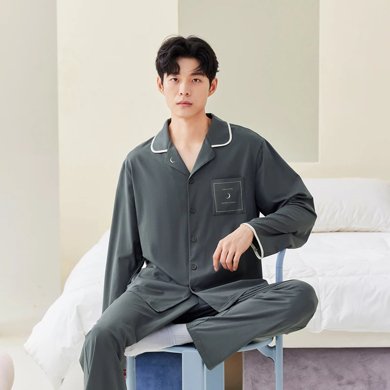 

An Accompaniment [giant Soft] Cotton Pyjamas Men's Spring and Autumn New Long-sleeved Casual Loose Homewear Suit Large Size